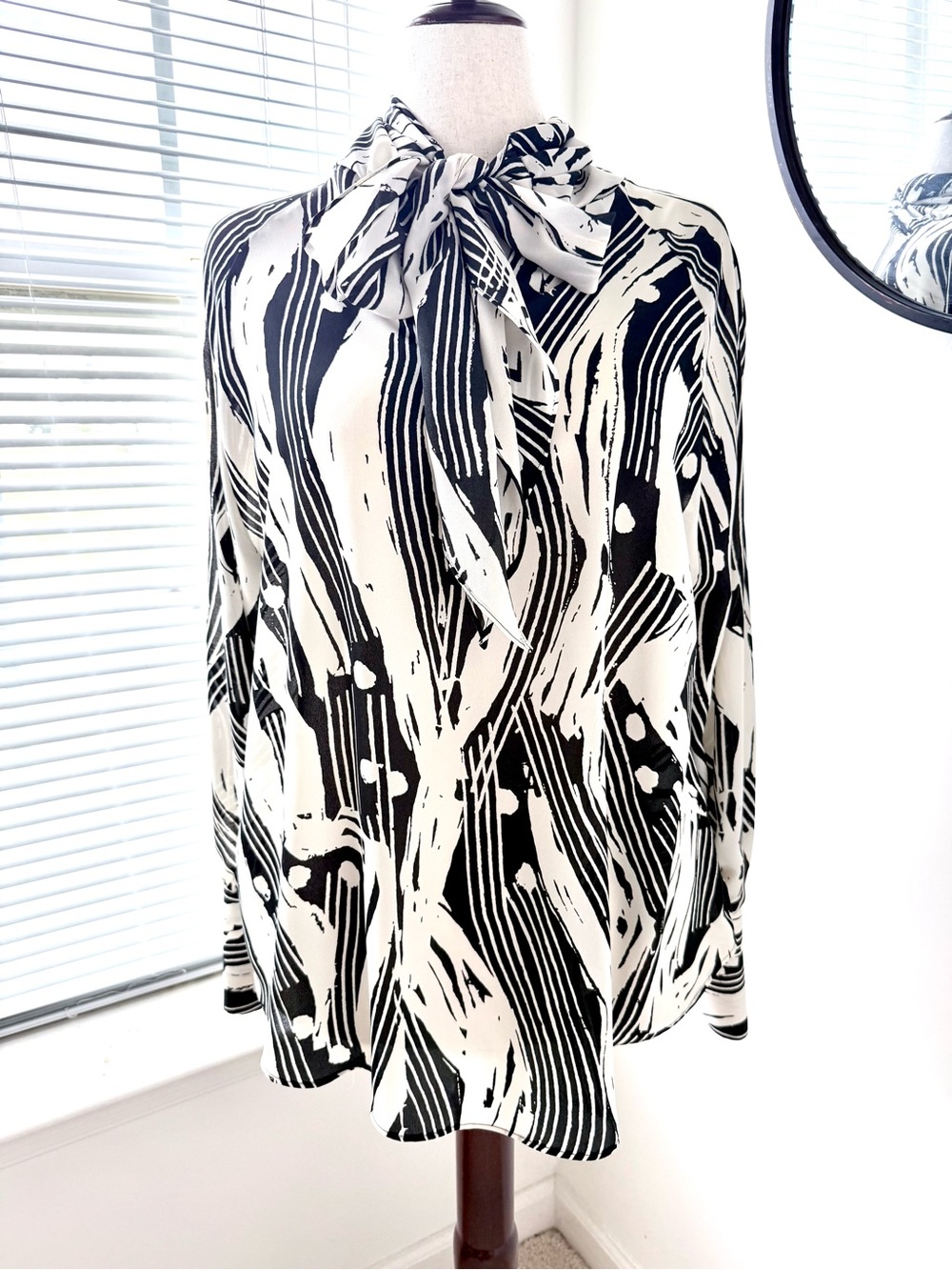Zara Black and White Tied Print Blouse